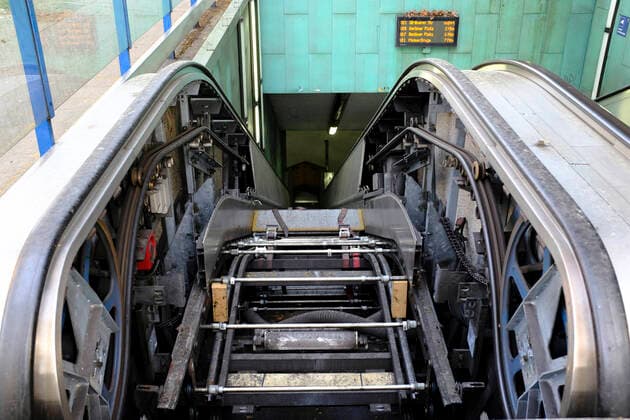 Defective escalator at a subway station,in the city of Essen in the Ruhr area in the federal state of North Rhine-Westphalia NRW ,photographed on 13 04 2020 Â