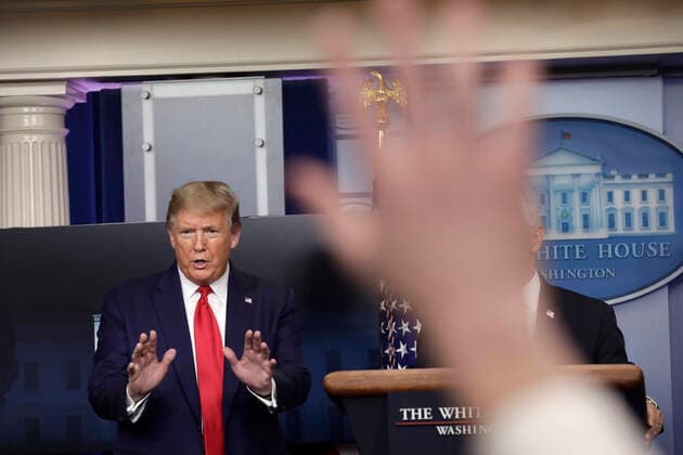 April 13, 2020, Washington, District of Columbia, USA: United States President Donald J. Trump speaks at the Coronavirus Task Force press briefing at the White House in Washington on April 13, 2020. .Credit: Pool via CNP Washington USA - ZUMAs152 20200413_zaa_s152_023 Copyright: xYurixGripasx
