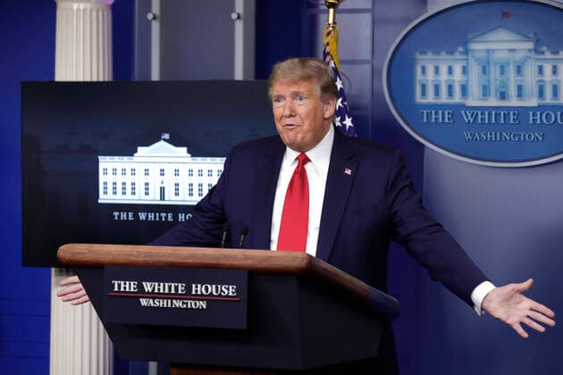 United States President Donald J. Trump speaks at the Coronavirus Task Force press briefing at the White House in Washington on April 13, 2020. Copyright: xYurixGripasx xPoolxviaxCNPx MediaPunchx