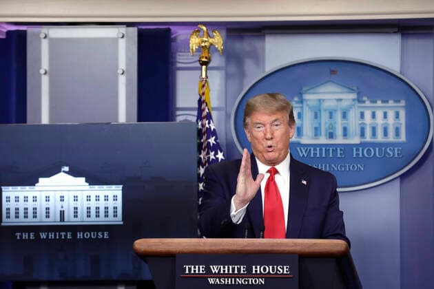 United States President Donald J. Trump speaks at the Coronavirus Task Force press briefing at the White House in Washington on April 13, 2020. Copyright: xYurixGripasx xPoolxviaxCNPx MediaPunchx