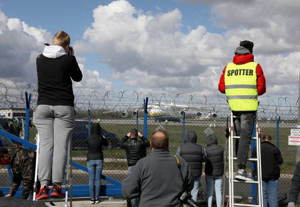 World s biggest plane brings personal protective medical equipment from China to Poland amid coronavirus pandemic The world s biggest airplane - lone extant Antonov An-225 Mriya arrives at the Chopin Airport on April 14, 2020 in Warsaw, Poland. It carries medical supplies from China including 7 million face masks and several hundred thousand protective suits, to help Poland during the ongoing outbreak of the COVID-19. A group of spotters EN_01424613_0069 
