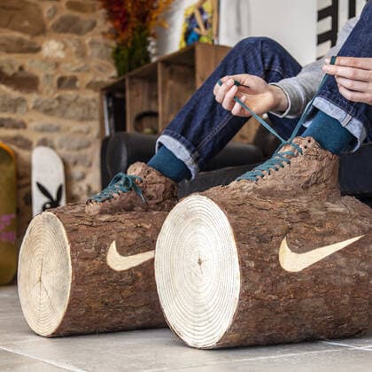 A quirky artist has created the ultimate footwear to make you stay at home during the current coronavirus crisis sneakers made of logs. French artist Monsieur Plant is known for making artworks from real plants and natural materials. He says he has isolated himself in his Brittany workshop to get closer to nature. His newly-created ?Stay Calm? shoes meld a sneaker with a log and add a cheeky Nike-inspired ?swoosh? logo. Monsieur Plant says he has chosen to translate this confinement in a quirky and humorous way as opposed to the media coverage of the Coronavirus COVID-19 . He explains: In the current situation, humanity is undergoing an unprecedented health crisis forcing us to be confined in order to limit the spread of the disease. I imagined sneakers that force us to stay at home. Working mainly with natural p Copyright: xx 40445172 EDITORIAL USE ONLY. NOT FOR USE BY NEWSPAPERS BASED IN THE UK.
