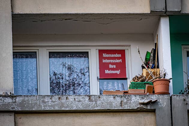 Potsdam, state capital of Brandenburg Balcony with slogan Nobody is interested in your opinion Potsdam