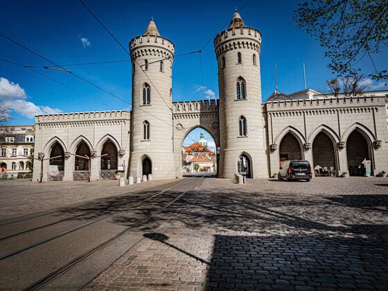 Potsdam, state capital of Brandenburg Friedrich Ebert Straße with Nauener Tor Potsdam