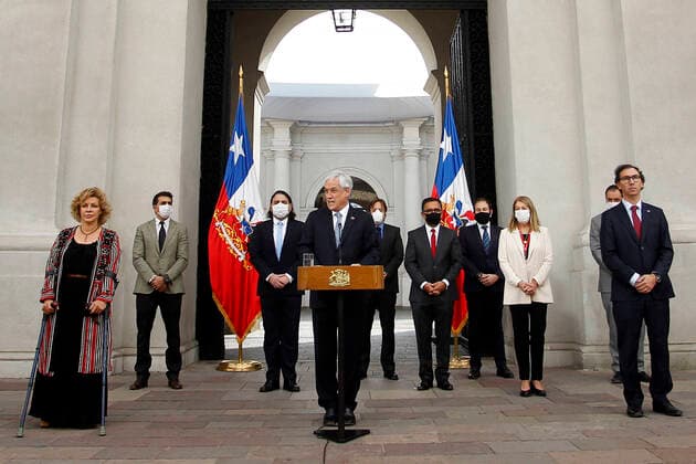 Santiago, April 14, 2020 The President of the Republic, Sebastian Pinera, accompanied by the Minister of Education, Raul Figueroa, holds a meeting with the president of the National Council of Television, Catalina Paro  Copyright: DRAGOMIRxYANKOVIC ATONxCHILE