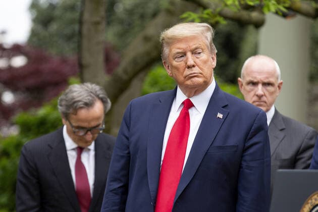 President Donald Trump, delivers remarks on the COVID-19 pandemic during the White House Coronavirus task Force briefing in the Rose Garden of the White House in Washington D.C., U.S. on Tuesday, April 14, 2020. Trump announced that he has instructed his administration to halt funding to the World Health Organization (WHO).  WAX20200414337 STEFANIExREYNOLDS