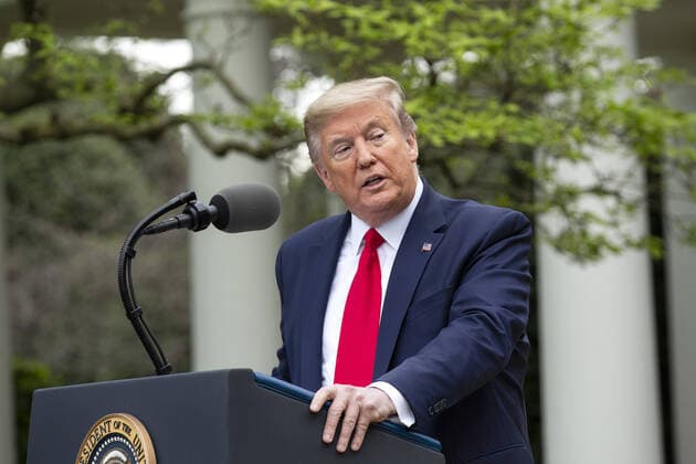 President Donald Trump, delivers remarks on the COVID-19 pandemic during the White House Coronavirus task Force briefing in the Rose Garden of the White House in Washington D.C., U.S. on Tuesday, April 14, 2020. Trump announced that he has instructed his administration to halt funding to the World Health Organization (WHO).  WAX20200414338 STEFANIExREYNOLDS