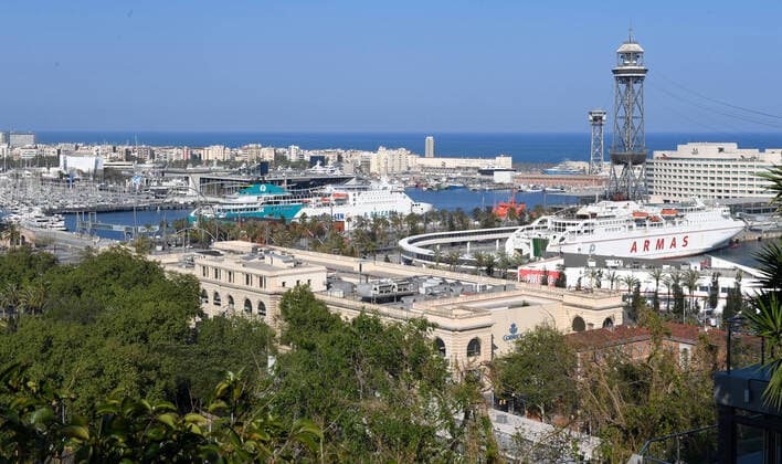 NEWS : Covid 19 Coronavirus en Spagne - Barcelone- 14 04 2020 Reduction de la pollution a Barcelone vue du port NEWS : Covid 19 Coronavirus Confinement a Barcelone - 14 04 2020 PacoLargo Panoramic 