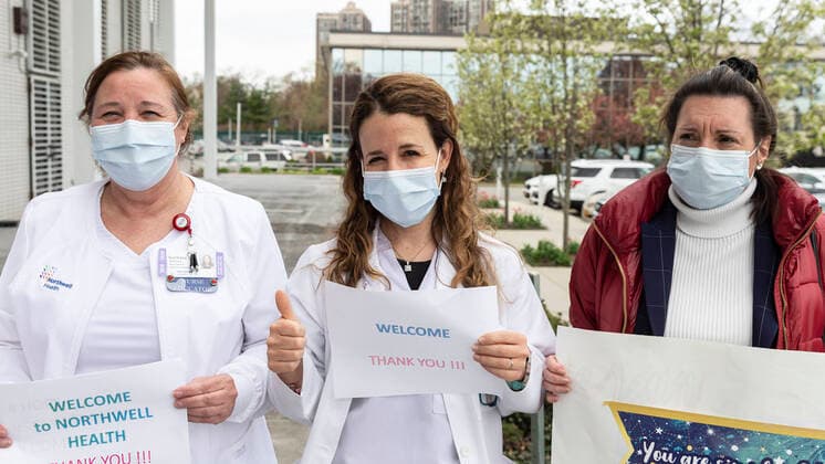 Northwell Institute for Nursing welcomes nurses Northwell Institute for Nursing welcomes 46 Cross Country nurses who crossed America to support local nursing staff New Hyde Park New York United States Copyright: LevxRadin