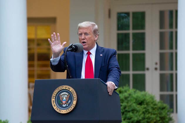 April 14, 2020, Washington, District of Columbia, USA: United States President Donald J. Trump delivers remarks during a news conference in the Rose Garden of the White House in Washington D.C., U.S. on Tuesday, April 14, 2020. Trump announced that he has instructed his administration to halt funding to WHO, the World Health Organization. Washington USA - ZUMAs152 20200414_zaa_s152_053 Copyright: xStefanixReynoldsx