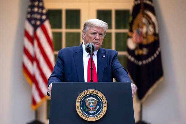 April 14, 2020, Washington, District of Columbia, USA: United States President Donald J. Trump delivers remarks during a news conference in the Rose Garden of the White House in Washington D.C., U.S. on Tuesday, April 14, 2020. Trump announced that he has instructed his administration to halt funding to WHO, the World Health Organization. Washington USA - ZUMAs152 20200414_zaa_s152_065 Copyright: xStefanixReynoldsx