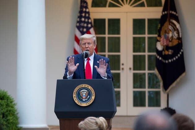 April 14, 2020, Washington, District of Columbia, USA: United States President Donald J. Trump delivers remarks during a news conference in the Rose Garden of the White House in Washington D.C., U.S. on Tuesday, April 14, 2020. Trump announced that he has instructed his administration to halt funding to WHO, the World Health Organization. Washington USA - ZUMAs152 20200414_zaa_s152_088 Copyright: xStefanixReynoldsx