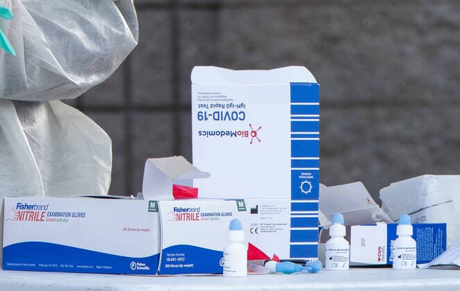 April 14, 2020, Chelsea, Massachusetts,USA: The BioMedomics Rapid IgM-IgG Combined Antibody Test for COVID-19 at rapid blood fingerstick study site. The study, study is sponsored by Partners Health Care, not-for-profit health care system, is to measure the prevalence of COVID-19 in Chelase, Massacusetts. Chelsea leaders said on March 9, that Chelsea currently has a higher rate of infection than New York City. More than 60% of residents of Chelsea are Latino, and almost half are immigrants. (125344561)