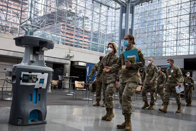 April 15, 2020, Manhattan, New York, United States Of America: NEW YORK (April 14, 2020) Col. Kimberlee Aiello, right, commanding officer of the 44th Medical Brigade, gives Lt. Gen. Laura Richardson, commanding general of U.S. Army North, a tour of the Javits New York Medical Station, April 12, 2020. In support of the Department of Defense COVID-19 response, U.S. Northern Command, through U.S. Army North, is providing military support to the Federal Emergency Management Agency to help communities in need. Manhattan United States Of America - ZUMAs214 20200415_zaa_s214_002 Copyright: xSMGx