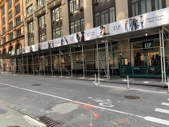 April 15, 2020, New York, New York, USA: Gap in New York during CORONA VIRUS COVID-19 PANDEMIC. March saw a record sales drop with so many closed stores. Total sales, which include retail purchases in stores and internet as well as dollars spent at bars and restaurants, lost 8.7 percent compared to February 2020..April 15, 2020 New York USA - ZUMAm57_ 20200415_zaf_m57_046 Copyright: xJohnxMarshallxMantelx