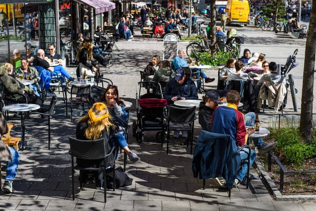 200415 People gather at a outdoor restaurant, as the coronavirus, COVID 19, outbreak continues on April 15, 2020 in Stockholm Sweden stands out among countries in the world with so far comparatively very few public restrictions during the coronavirus pandemic Photo Maxim ThorÃ BILDBYRAN kod MT,  Copyright: MAXIMxTHORE BB200415BB032