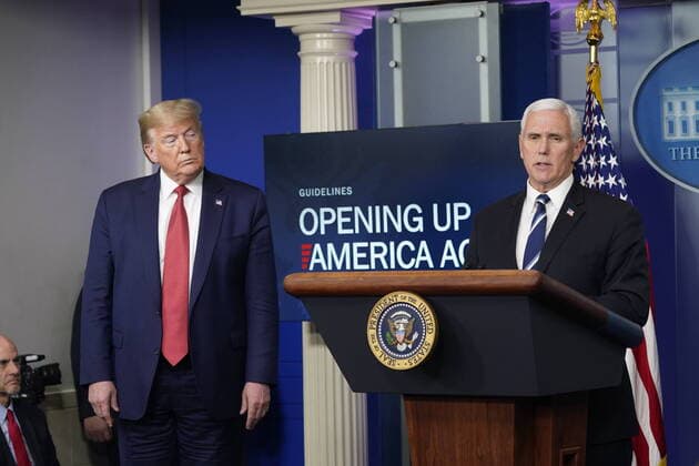 April 16, 2020, Washington, District of Columbia, USA: United States Vice President Mike Pence makes remarks as he and US President Donald J. Trump participate in a news briefing with members of the Coronavirus Task Force at the White House in Washington, DC on April 16, 2020 Washington USA - ZUMAs152 20200416_zaa_s152_059 Copyright: xChrisxKleponisx