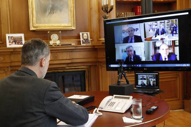 17-04-2020 Madrid King Felipe attends a videoconference with the Andalusian olive growers at Zarzuela Palace in Madrid, Spain  Copyright: xPPEx