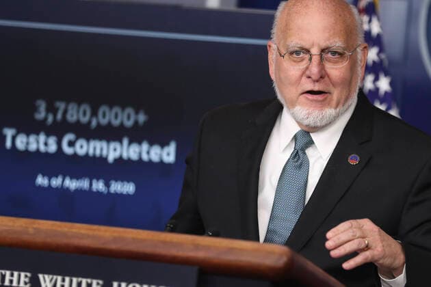 Director of the Centers for Disease Control and Prevention Dr. Robert Redfield speaks during a press briefing with members of the coronavirus task force in the Brady Press Briefing Room of the White House on April 17, 2020 in Washington, DC. Copyright: xOliverxContrerasx