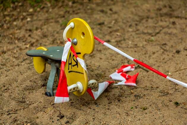A playground in Cologne Dellbrück NRW Blocked playground due to contact ban because of the corona virus with flutterband