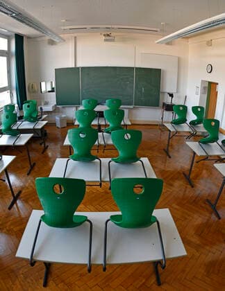 School restarts after Corona Lockdown, empty classroom, Germany School restarts after Corona Lockdown, empty classroom, Germany