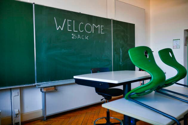 School restarts after Corona Lockdown, empty classroom, Germany School restarts after Corona Lockdown, empty classroom, Germany