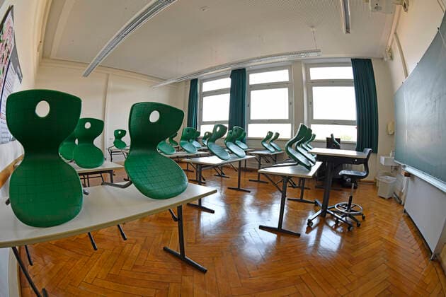 School restarts after Corona Lockdown, empty classroom, Germany School restarts after Corona Lockdown, empty classroom, Germany