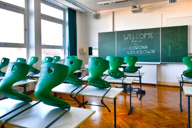 School restarts after Corona Lockdown, empty classroom, Germany School restarts after Corona Lockdown, empty classroom, Germany