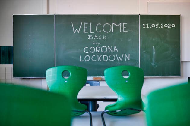School restarts after Corona Lockdown, empty classroom, Germany School restarts after Corona Lockdown, empty classroom, Germany