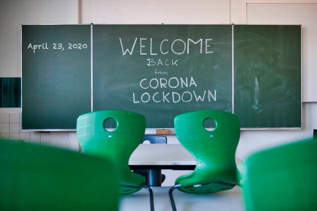 School restarts after Corona Lockdown, empty classroom, Germany School restarts after Corona Lockdown, empty classroom, Germany