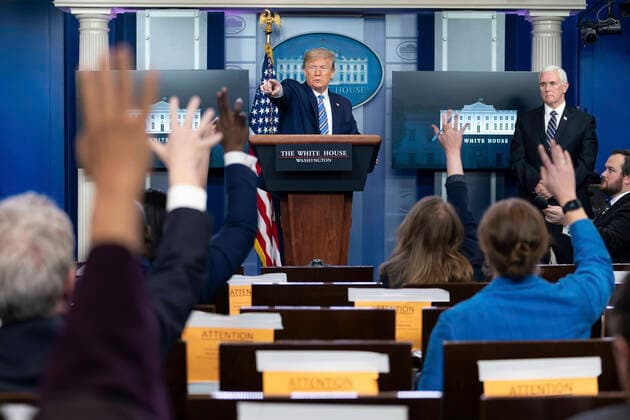 April 19, 2020, Washington, DC, United States of America: U.S. President Donald Trump, takes a question from a reporter during a coronavirus update briefing in the Briefing Room of the White House April 19, 2020 in Washington, DC. Washington United States of America - ZUMAp138 20200419_zaa_p138_005 Copyright: xTiaxDufour WhitexHousex