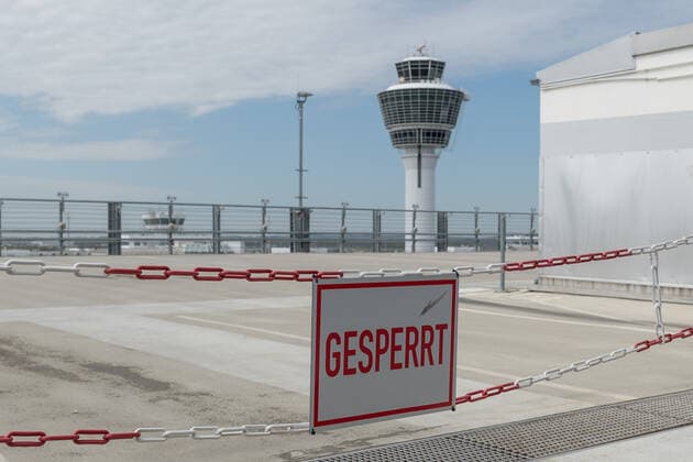 Effects Corona Munich Airport In the picture Tower Signs closed closed locked no entry forbidden entry Munich Airport Munich Bavaria Germany Copyright: Passion2Press MarkusxFischerx