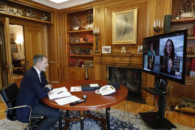 21-04-2020 Madrid King Felipe during a videoconference with Microsoft President Brand Smith at Zarzuela Palace in Madrid, Spain  Copyright: xPPEx