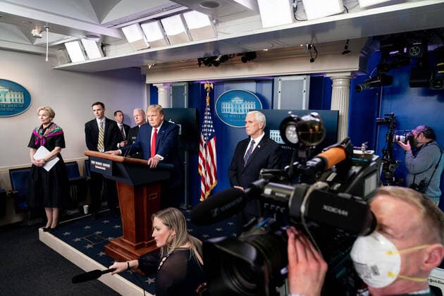 April 20, 2020, Washington, DC, United States of America: U.S. President Donald Trump listens to a reporters question during a coronavirus update briefing in the Briefing Room of the White House April 20, 2020 in Washington, DC. Washington United States of America - ZUMAp138 20200420_zaa_p138_015 Copyright: xAndreaxHanks WhitexHousex