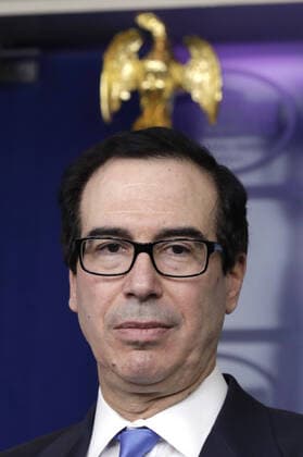 U.S. Treasury Secretary Steve Mnuchin speaks at the Coronavirus Task Force press briefing at the White House in Washington on April 21, 2020. Pool photo by Yuri Gripas  WAX20200421918 YURIxGRIPAS