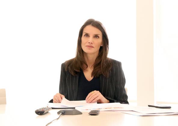 22-04-2020 Queen Letizia attends a videoconference with Gregorio Maranon Maternal and Child Hospital at Zarzuela Palace in Madrid, Spain.  Copyright: xPPEx
