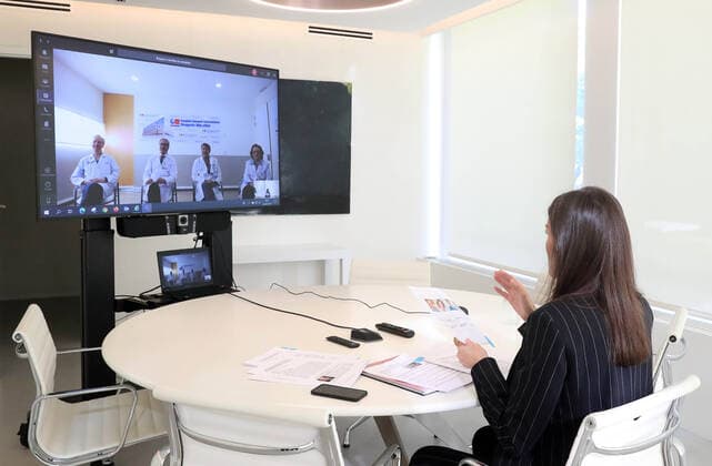 22-04-2020 Queen Letizia attends a videoconference with Gregorio Maranon Maternal and Child Hospital at Zarzuela Palace in Madrid, Spain.  Copyright: xPPEx