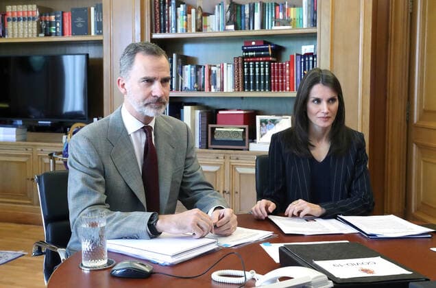 22-04-2020 Madrid Queen Letizia and King Felipe attends a videoconference with managers of the Spanish Society of Geriatrics and Gerontology and the Medical Profession Forum in the context of the coronavirus outbreak COVID19 at Zarzuela Palace in Madrid, Spain  Copyright: xPPEx