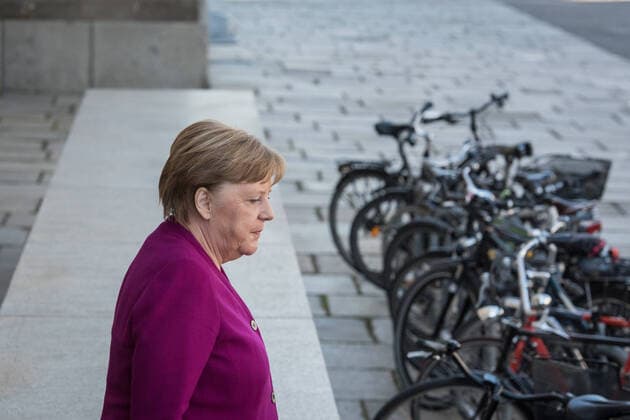 Berlin, Angela Merkel leaves the Bundestag Germany, Berlin 23 04 2020 In the picture is the German Chancellor Angela Merkel CDU after the government statement before the German Bundestag Berlin Bundestag Berlin Germany
