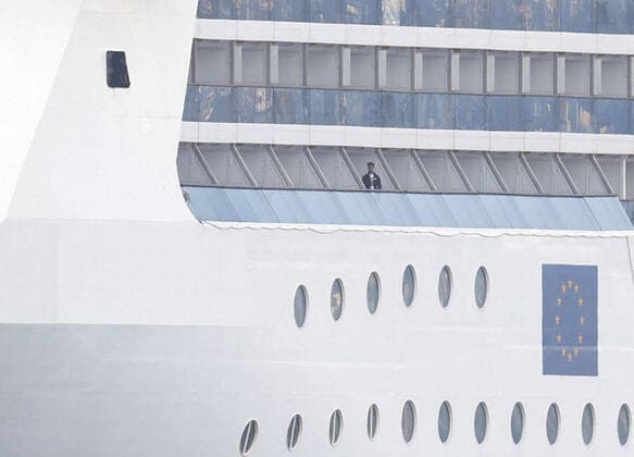 Coronavirus outbreak on cruise ship anchored in Japan The Costa Atlantica cruise ship is anchored in Nagasaki, southwestern Japan on April 23, 2020. The Nagasaki prefectural government said the same day that 48 of 623 crew members have so far tested positive for the new coronavirus. 
