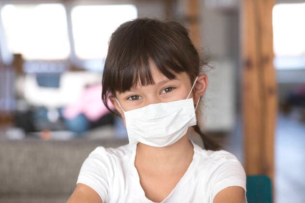 Girl wearing mask at home model released Symbolfoto property released DRF01756