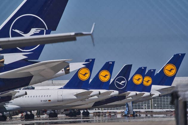 Freising, Germany, April 22, 2020. Munich International Airport Munich Franz Josef Strauss like swept empty due to the Corona virus disease (COVID-19) on April 22, 2020 in Freising, Germany.