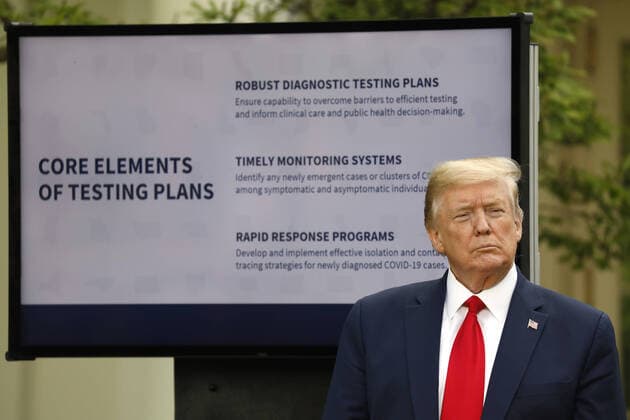 President Donald Trump delivers remarks on the COVID-19 pandemic during the Coronavirus Task Force briefing in the Rose Garden at the White House in Washington, D.C. on Monday, April 27, 2020.  WAX20200427427 YURIxGRIPAS