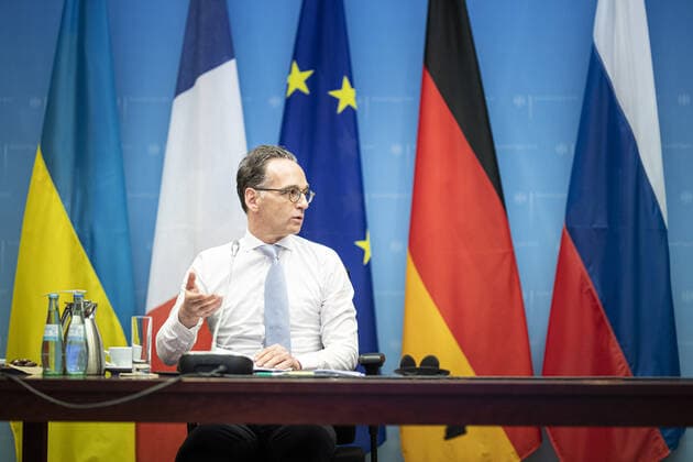 Heiko Maas, Bundesaussenminister, aufgenommen im Rahmen einer Videokonferenz im N4-Format (Normandie-Format) mit den Aussenministern von Russland, Frankreich und der Ukraine zur aktuellen Lage in der Ost-Ukraine. Berlin, 30.04.2020. Berlin Germany *** Heiko Maas, German Foreign Minister, recorded during a video conference in N4 format Normandy format with the Foreign Ministers of Russia, France and Ukraine on the current situation in Eastern Ukraine Berlin, 30 04 2020 Berlin Germany Copyright: xFlorianxGaertner photothek.netx