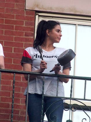 May 2, 2020, New York, New York, USA: Comedian Actor Sarah Silverman comes out on her fie escape to show support for the first responders who are battling the Covid 19 pandemic. New York USA - ZUMAct2_ 20200502_zaf_ct2_028 Copyright: xBrucexCotlerx