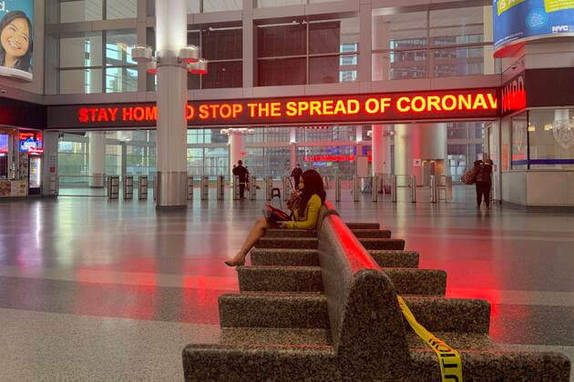 May 4, 2020, Staten Island, NY, U.S: A Whitehall Ferry sign says Stay Home to Stop the Spread of Coronavirus. NY State remains on PAUSE through May 15. All non-essential workers are directed to work from home, and everyone is required to wear a face covering and maintain a 6-foot distance from others in public. The subways are shut down from 1am to 5am to do deep cleaning of every car. Other cars are cleaned throughout the day. There is currently till a problem with the safety of having homeless sleep throughout the subways, terminals, and transportation hubs in New York City during the COVID-19 Pandemic Outbreak. Staten Island U.S. - ZUMAk45_ 20200504_zaf_k45_018 Copyright: xKristaxKennellx