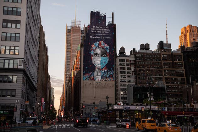 Bilder des Jahres 2020, News 05 Mai News Themen der Woche KW19 200505 A mural in support for nurses in Manhattan as the coronavirus, COVID-19, outbreak continues on May 5, 2020 in New York, NY, USA. Photo: Joel Marklund BILDBYRAN kod JM 88148 bbeng coronavirus covid-19 virus corona sjukdom *** 200505 A mural in support for nurses in Manhattan as the coronavirus, COVID 19, outbreak continues on May 5, 2020 in New York, NY, USA Photo Joel Marklund BILDBYRAN kod JM 88148 bbeng coronavirus covid 19 virus corona sjukdom,  Copyright: JOELxMARKLUND 0047239558st