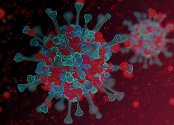 Computer generated illustration of a coronavirus organism  Copyright: xAeriformx 10270622