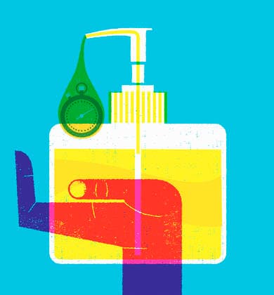 Stopwatch on dispenser for hand washing detergent  Copyright: xGillianxBleasex 11550167