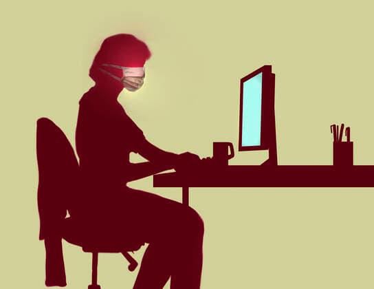 Woman isolates herself and works at home  Copyright: xGaryxWatersx 11592102